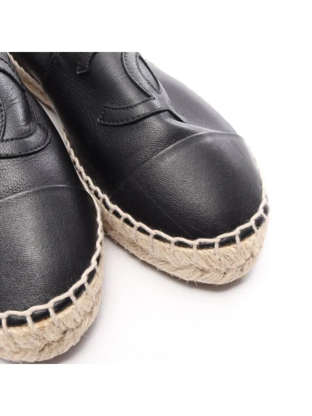 Chanel CC Logo Espadrille Slip on Leather Shoes